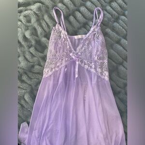 Lilac lace babydoll nightie with adjustable straps and ribbon detail